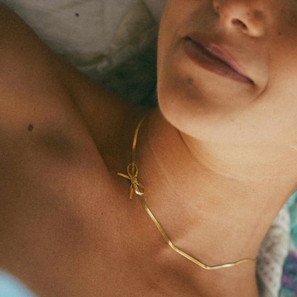18k Gold Plated Bow Collarbone Snake Bone Chain Necklace
